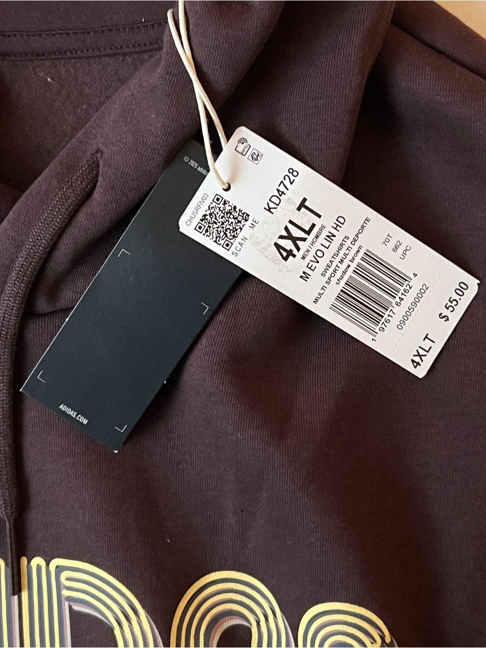 Adidas Brown Logo Hoodie Sweatshirt 4XLT Tall Pullover Kangaroo Pocket NWT - Picture 4 of 8